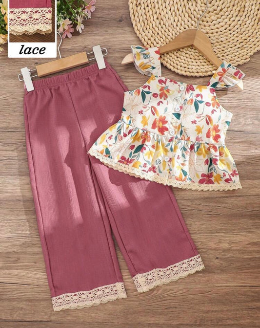 Hem Embroidery Sleeveless Top And Long Pants 2-Piece Set