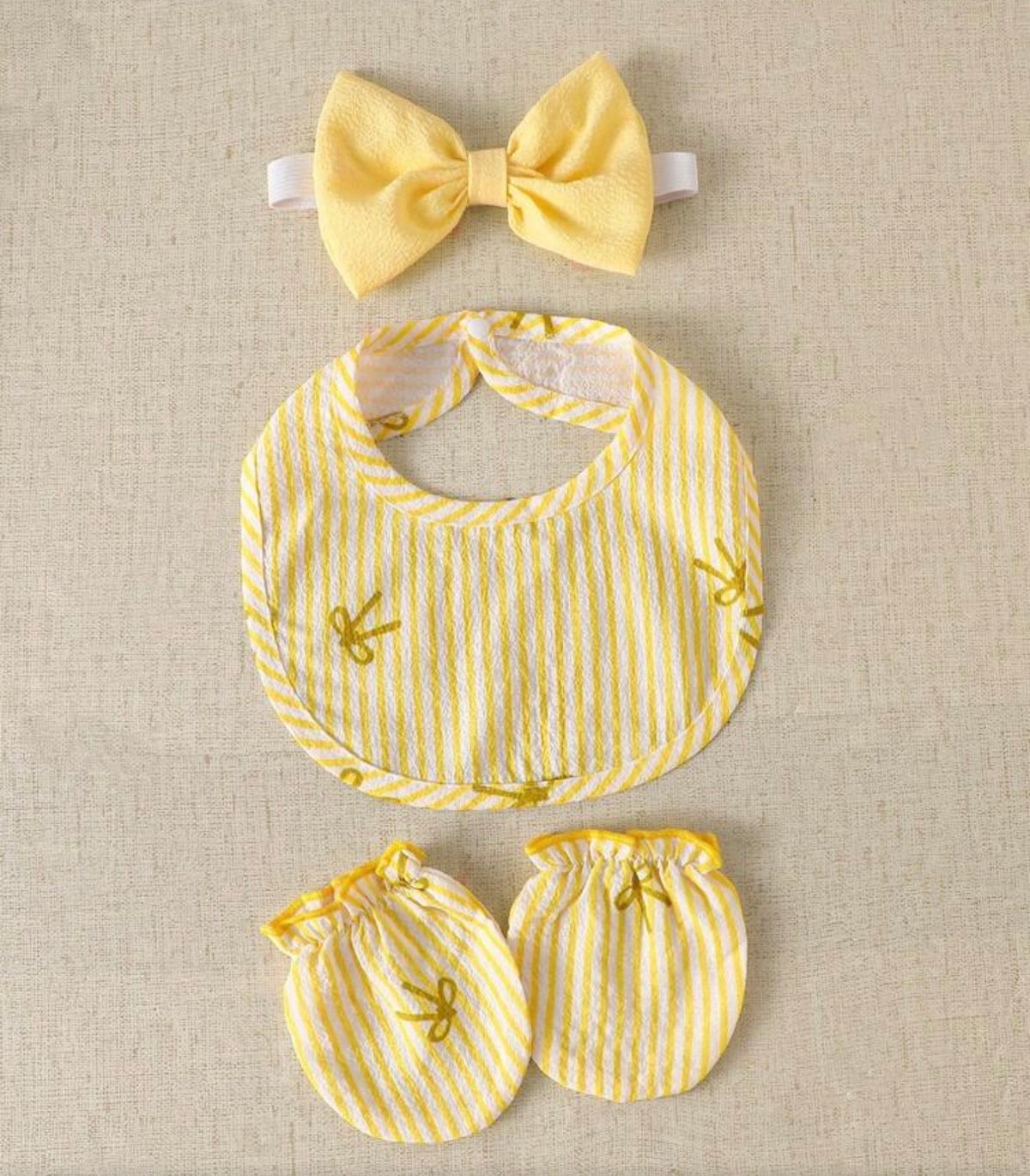 Pastel Yellow Bow Baby Romper 4pcs