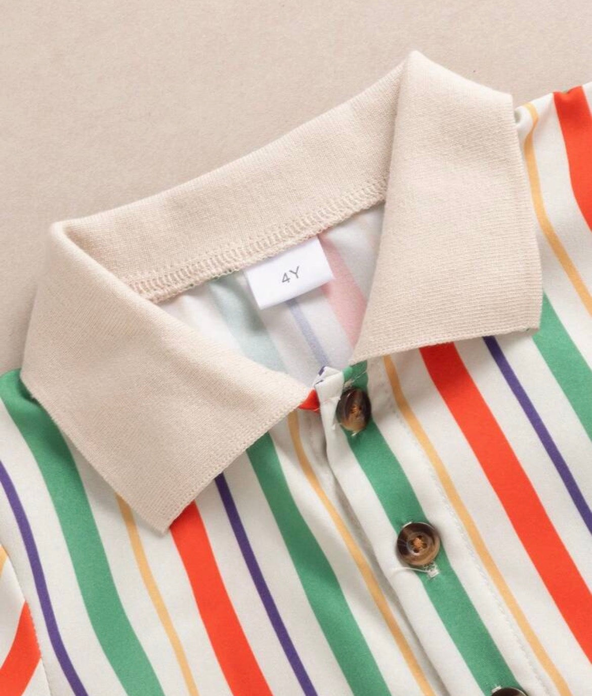 2pcs/Set Striped Collar Short Sleeve Shirt And Matching Shorts