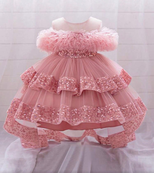 Mesh Cute Flower Dress With Train
