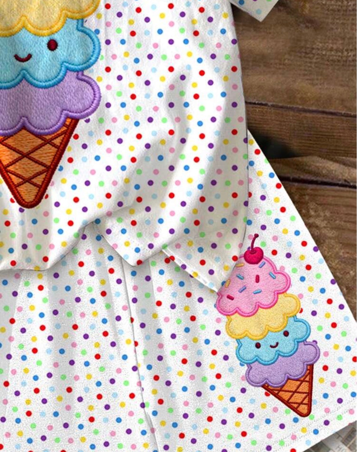 Ice Cream Pattern, Colorful Polka Dot Print shirt and Shorts