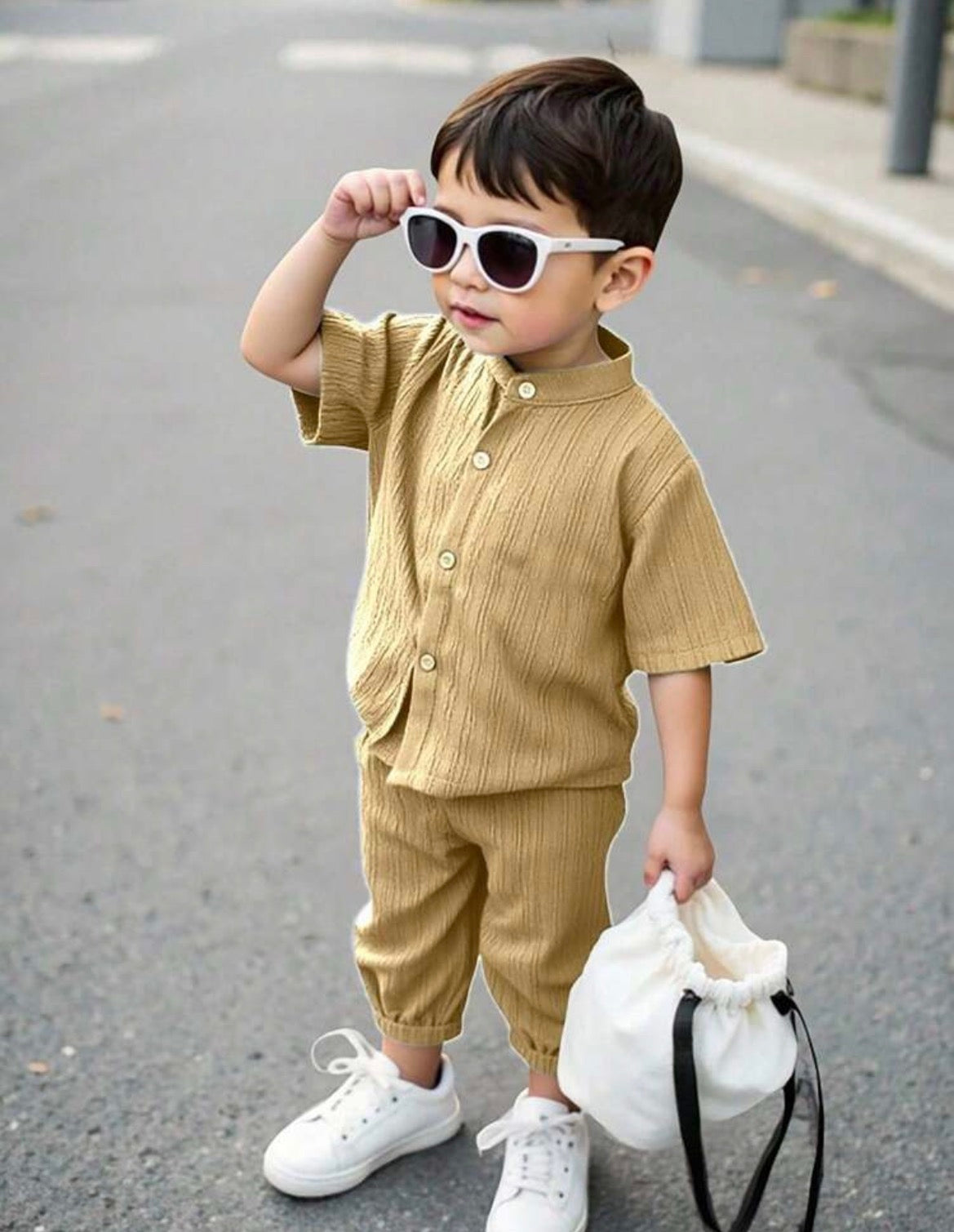 2pcs/Set Korean Style Casual Short Sleeve Shirt And Drawstring Pants