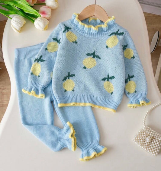 Winter Light Blue Long Sleeve Sweater Set