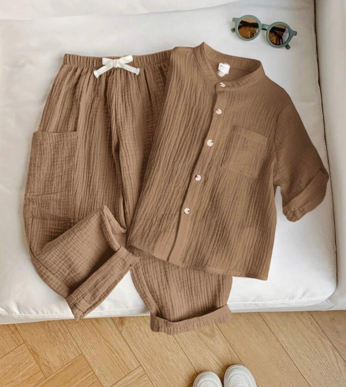 2pcs/Set Solid Polo Shirt & Elastic Waist Pants
