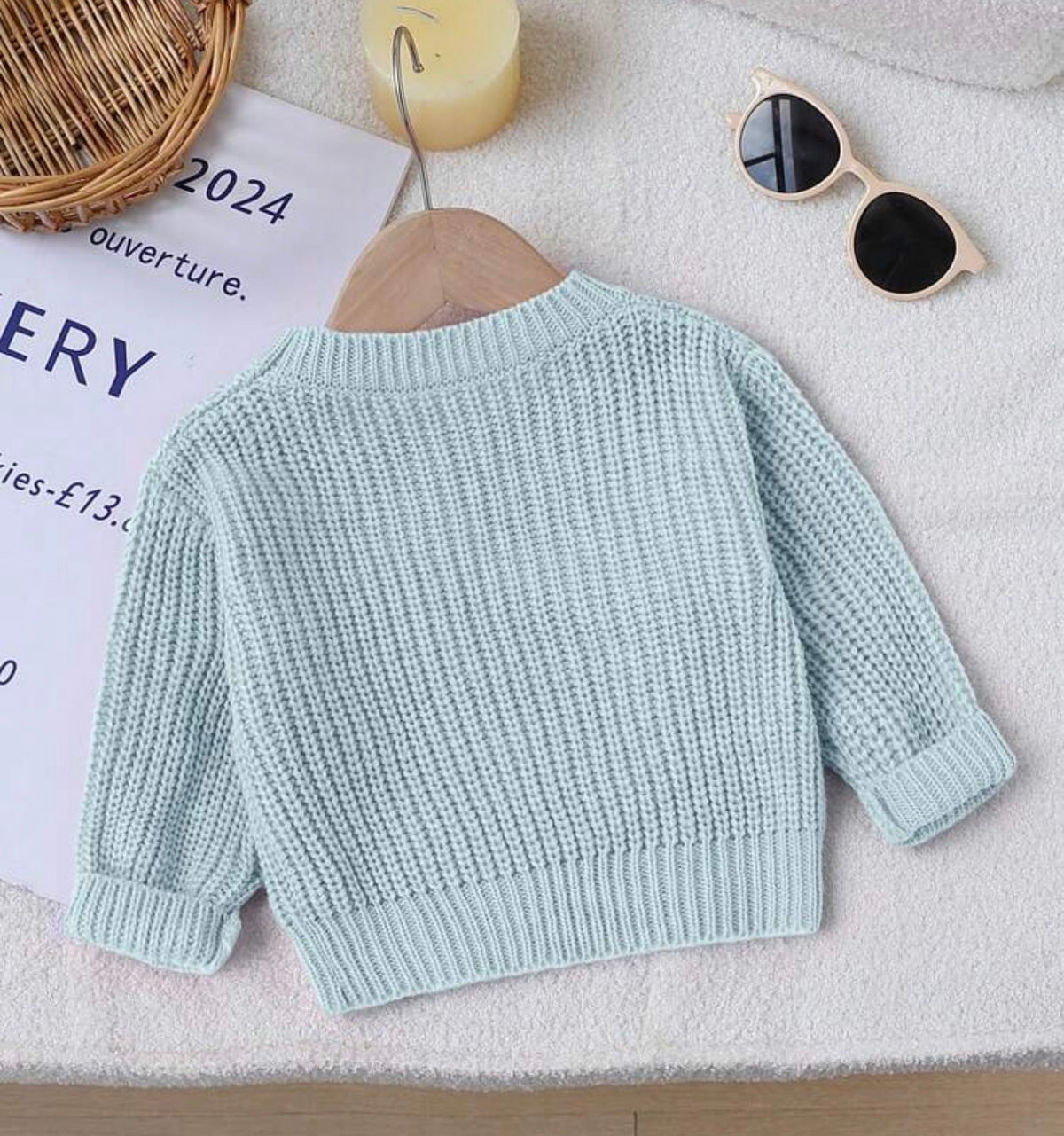 1pc Round Neck Sweater With "Baby" Embroidery Letter And 3D Flower