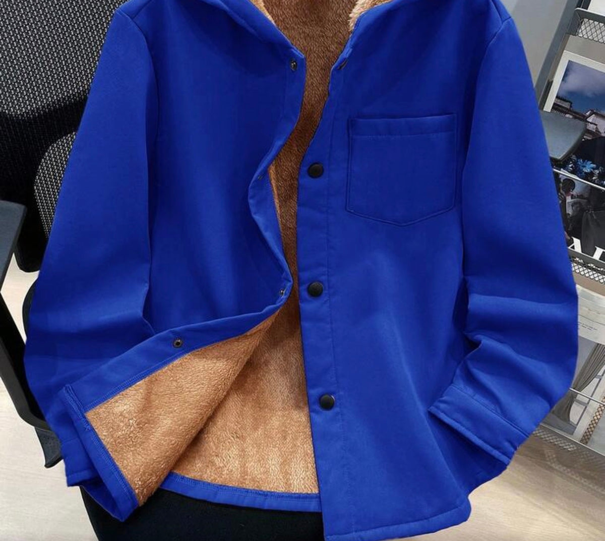 Fleece Lining Hooded Open Front Long Sleeve Mid-Weight Woven Jacket Winter