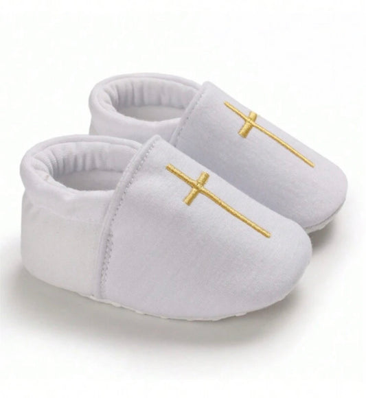 Christening Shoes With Flat Soles, Shoe Laces And Socks