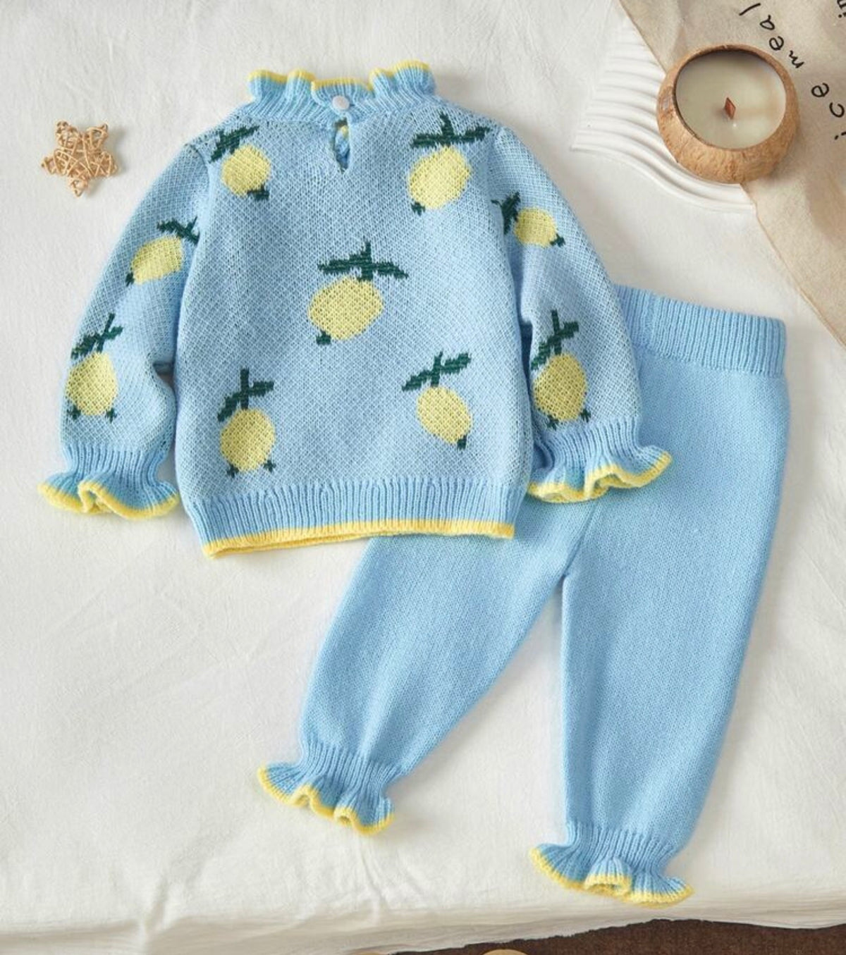 Winter Light Blue Long Sleeve Sweater Set