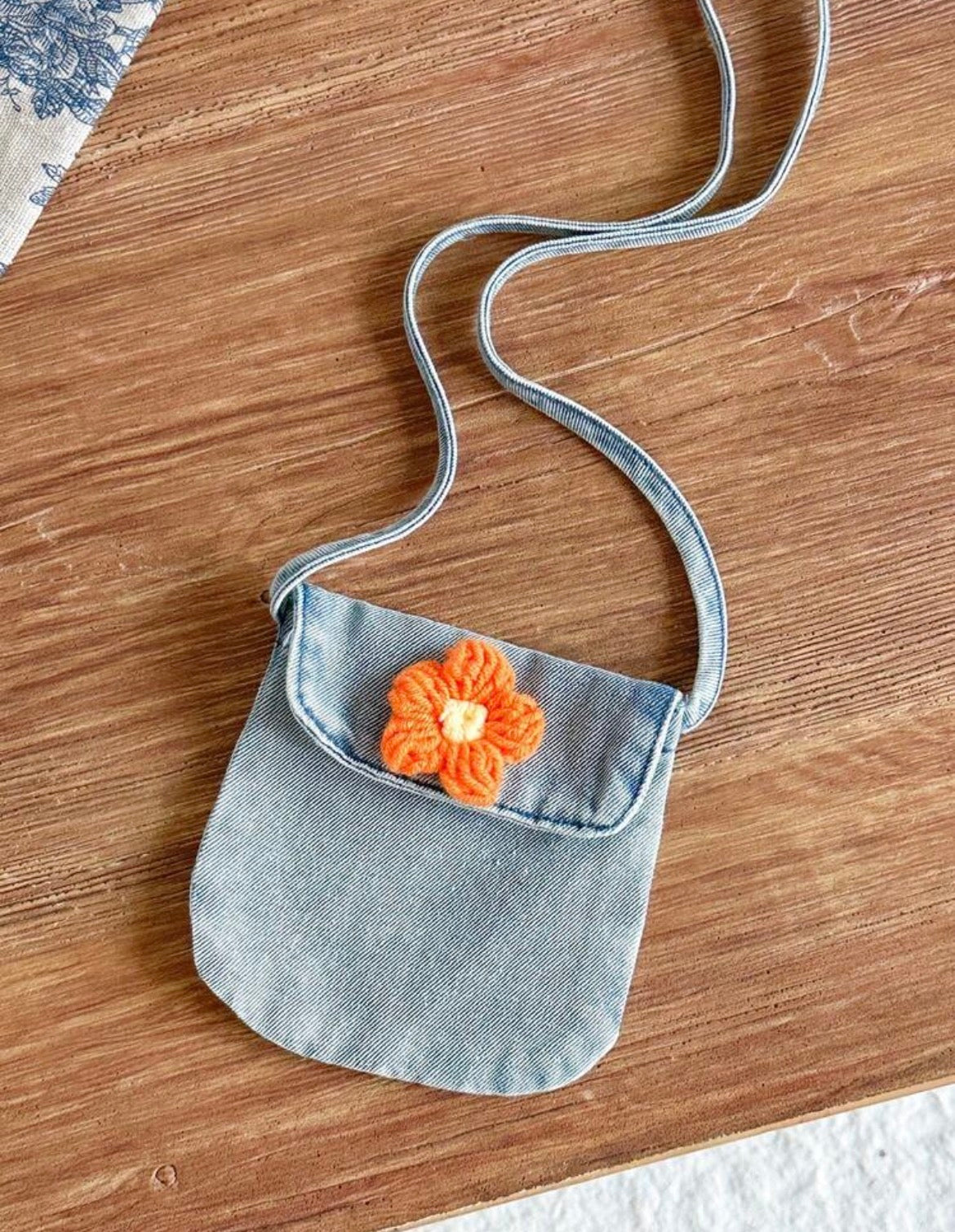 3D Flower Decor Denim Sleeveless Dress & Bag Set,