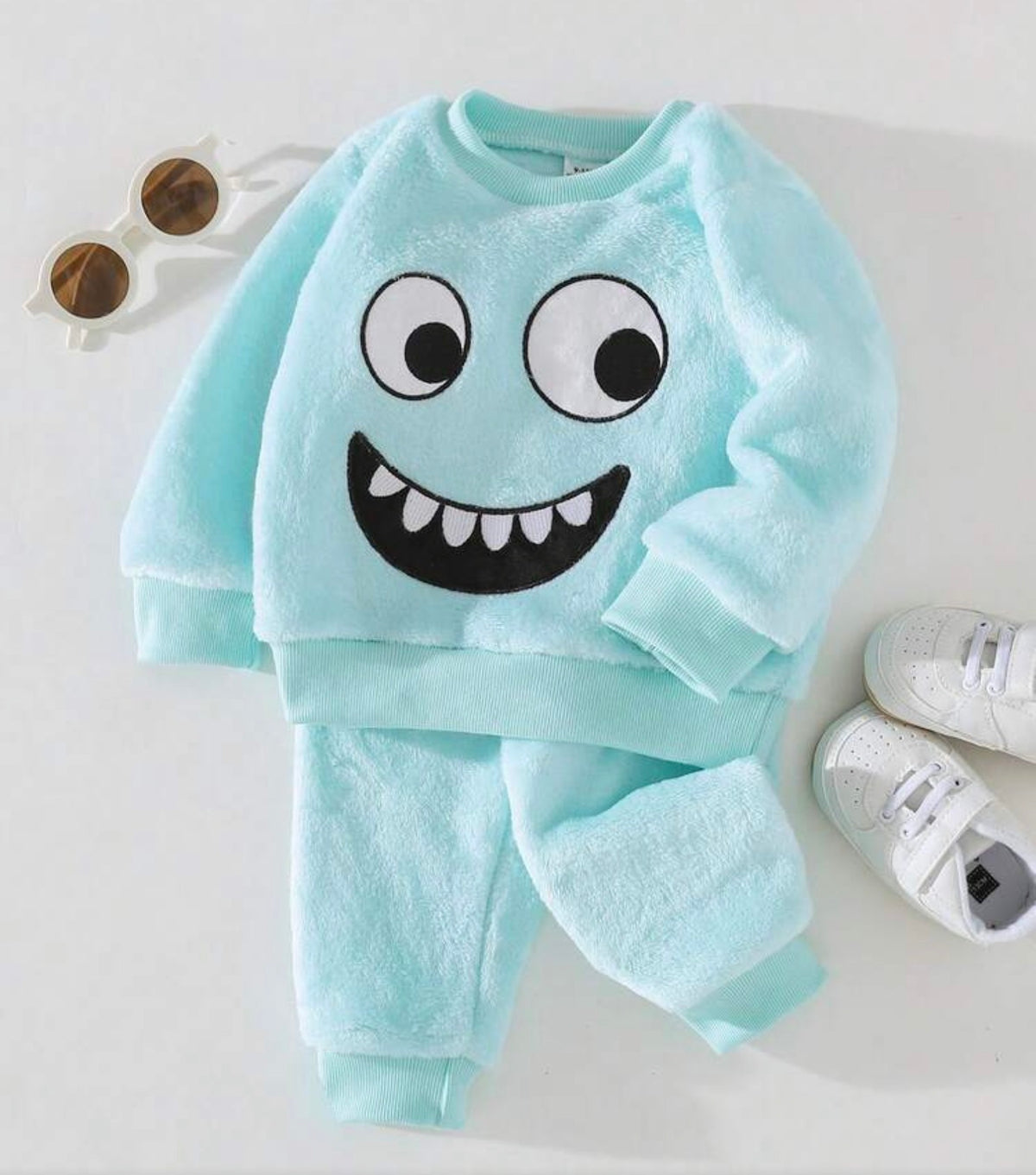2pcs Sweatshirt Jogger Pants Fuzzy Plush Long Sleeve