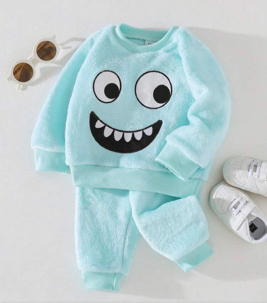 2pcs Sweatshirt Jogger Pants Fuzzy Plush Long Sleeve