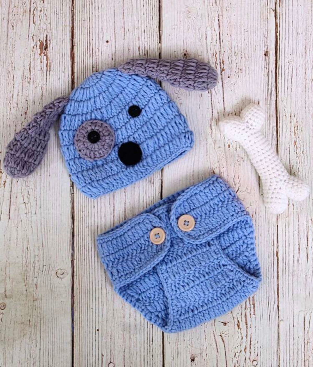 3pcs Blue Puppy Handmade Knitted Newborn Baby Photography Prop