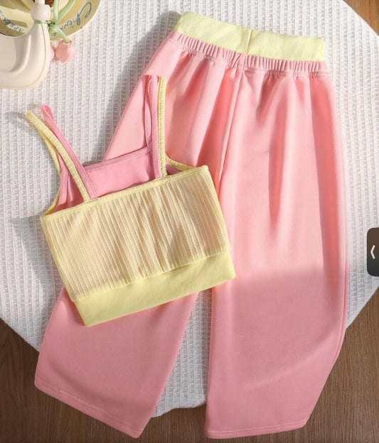 2pcs/Set Contrast Color Sleeveless Top & Pants