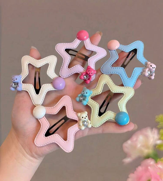 5pcs Hollow Star & Little Bear BB Hair Clips