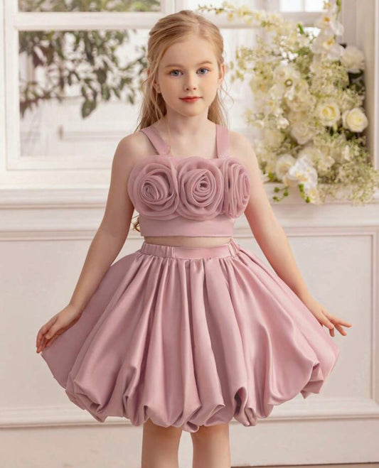 2pcs/Set Floral Embroidered Pink Spaghetti Strap Dress