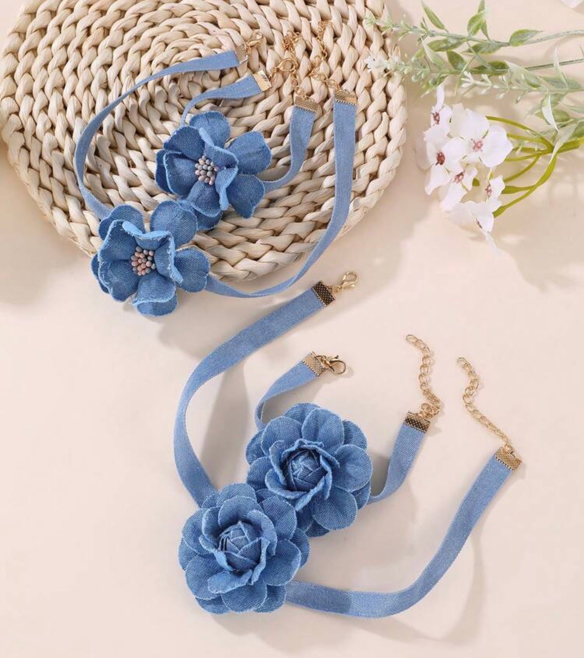 2pcs Girls Floral Pattern Necklace And Bracelet Set