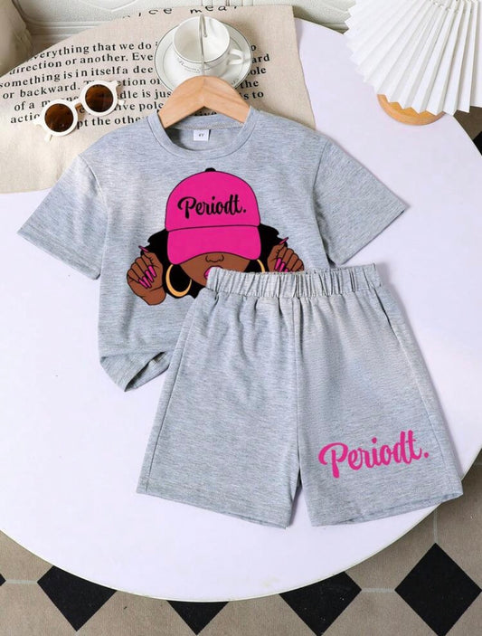 Cartoon Print Short Sleeve T-Shirt And Shorts Set