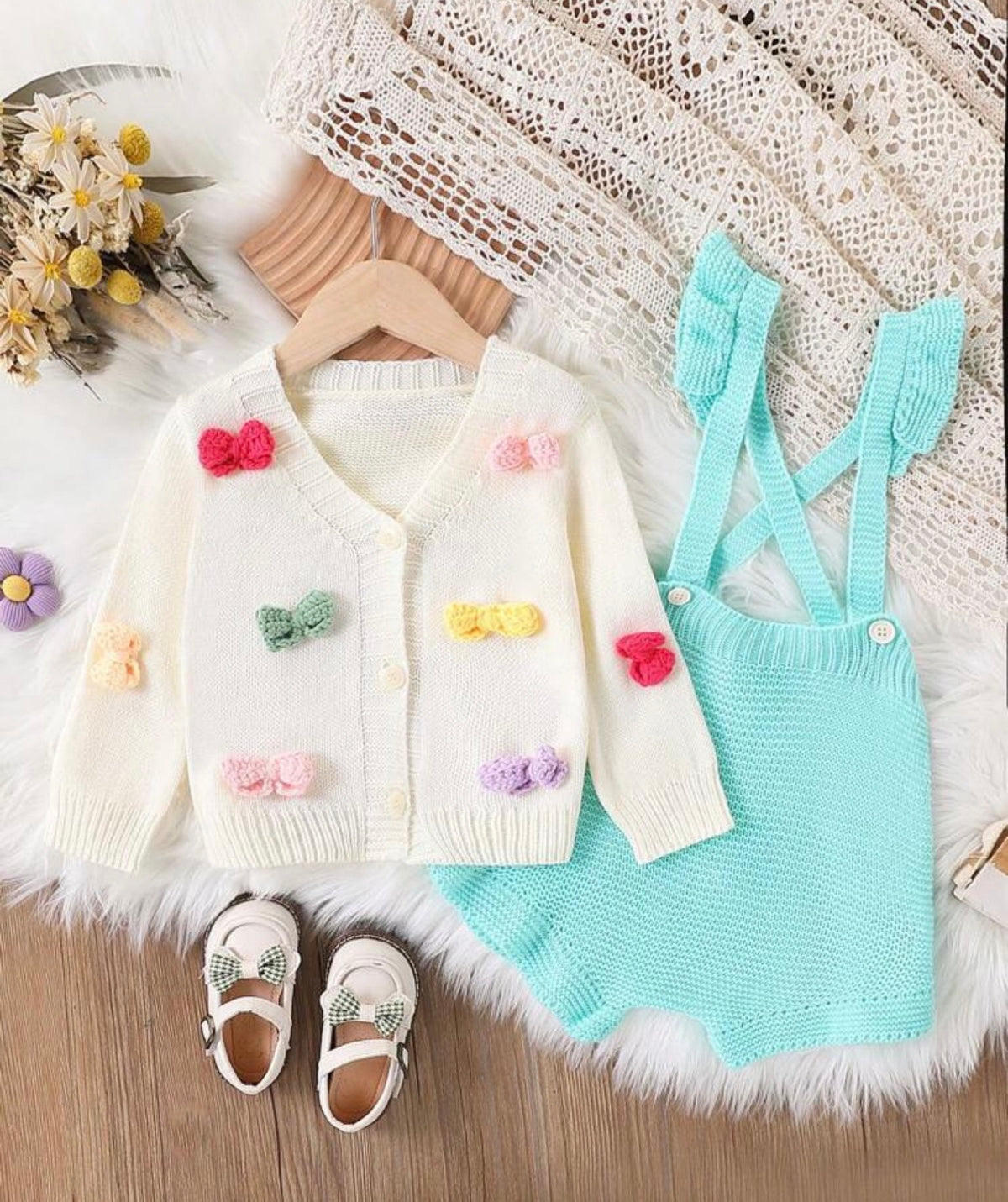 2pcs/Sweater And Knitted Overall Set, Winter