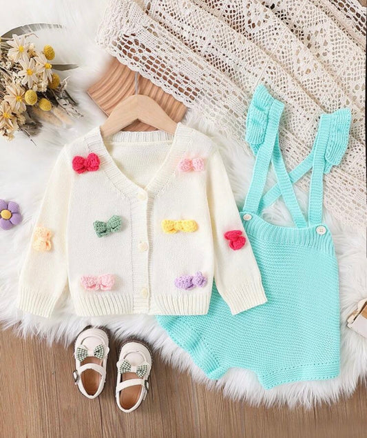 2pcs/Sweater And Knitted Overall Set, Winter