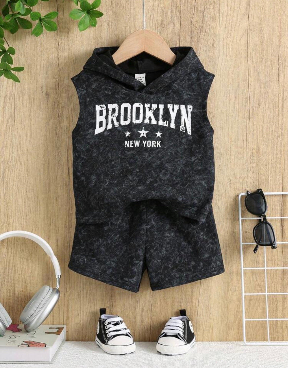 2pcs/Set Letter Graphic Hoodie Sleeveless Tank Top & Shorts