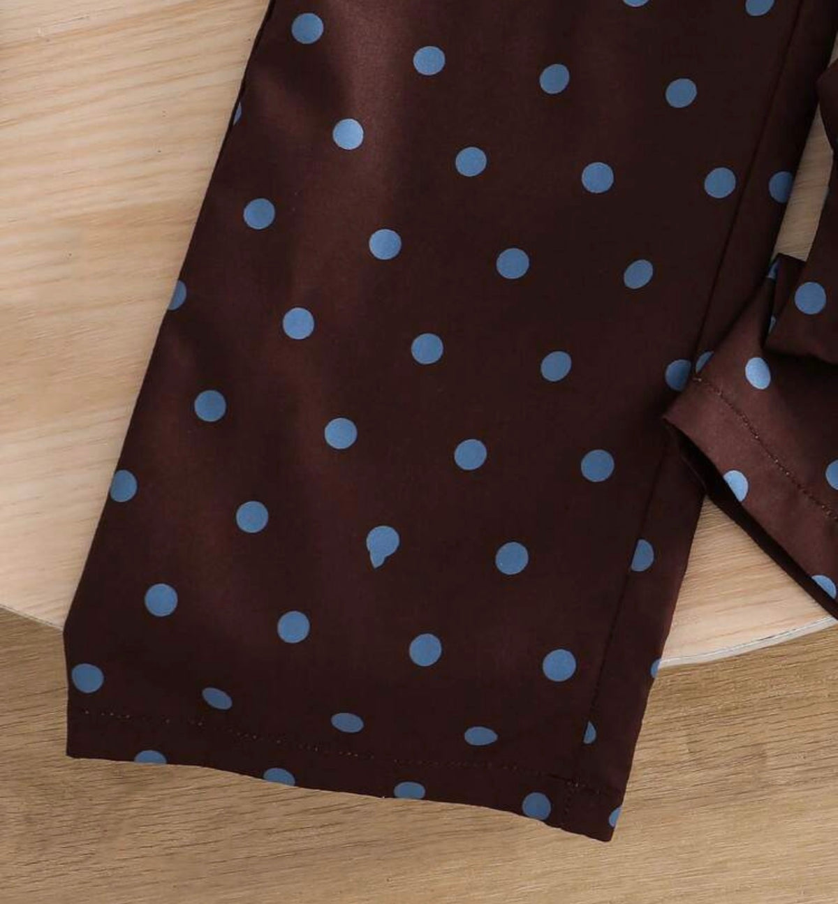 Ruched Waist Long Sleeve Top With Polka Dot Wide Leg Pants,