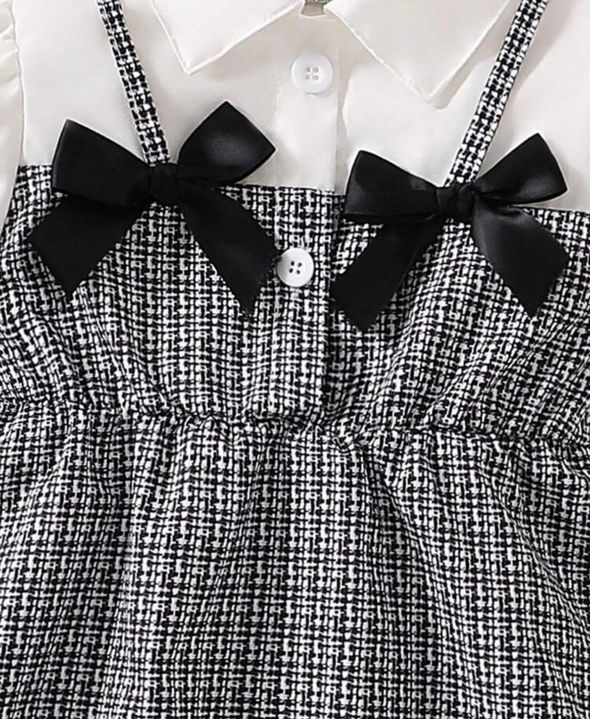 Black & White Plaid Main Color, Black Bow