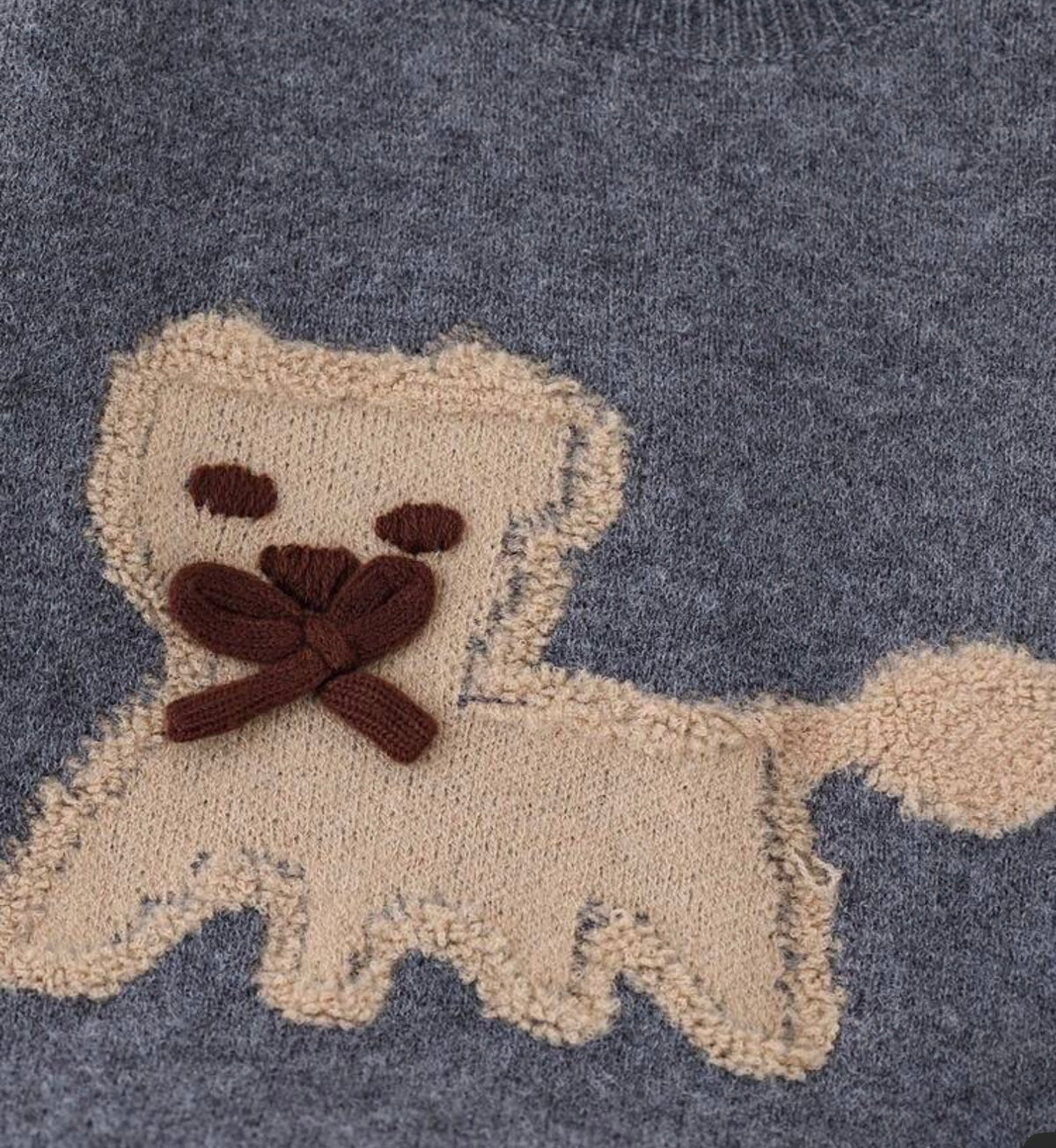Crew Neck Sweater,Cute Puppy & Bow Decor Yarn Warm Autumn