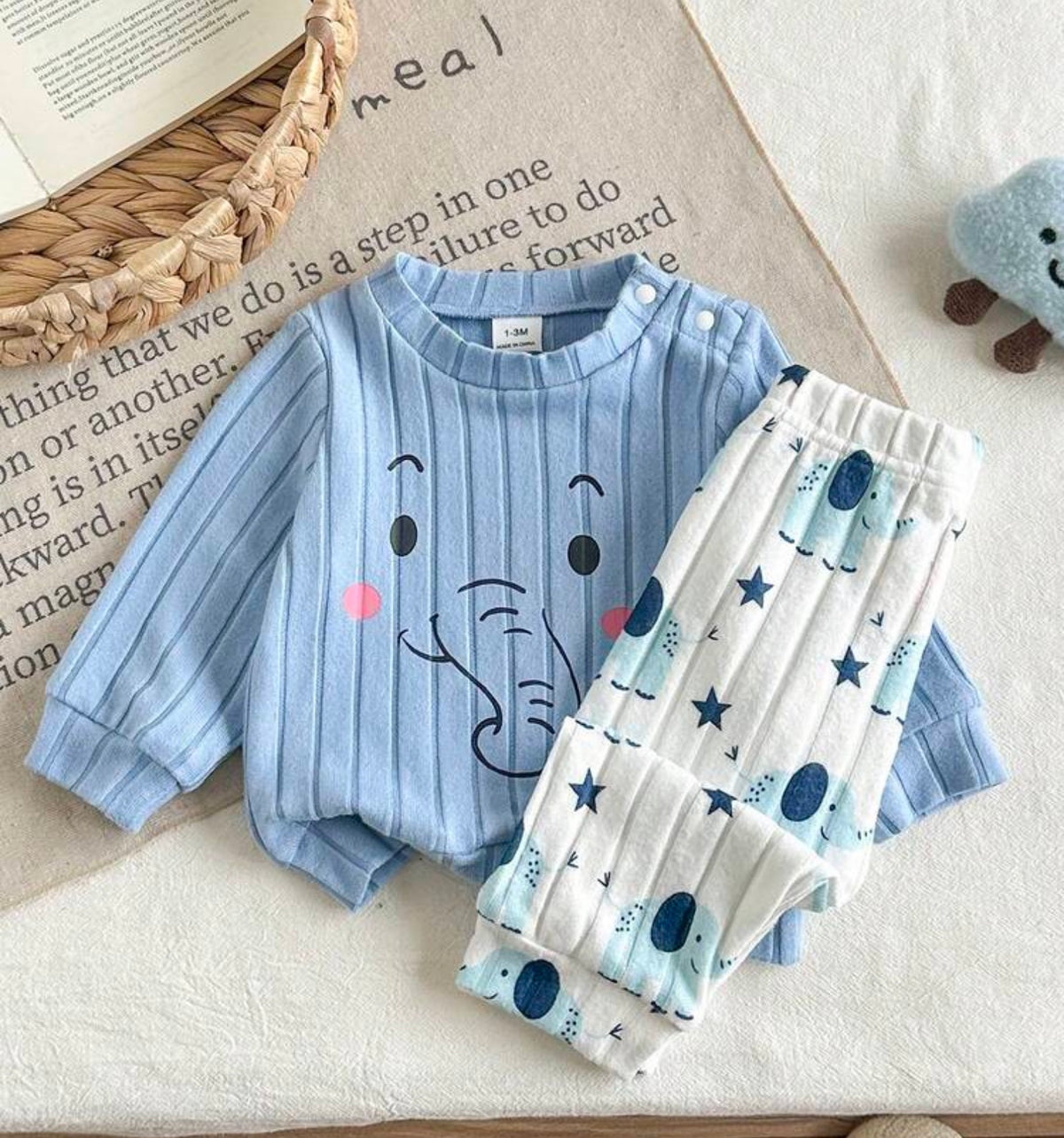 Pink Cute Rabbit Embroidered Long Sleeved Two Pieces Set