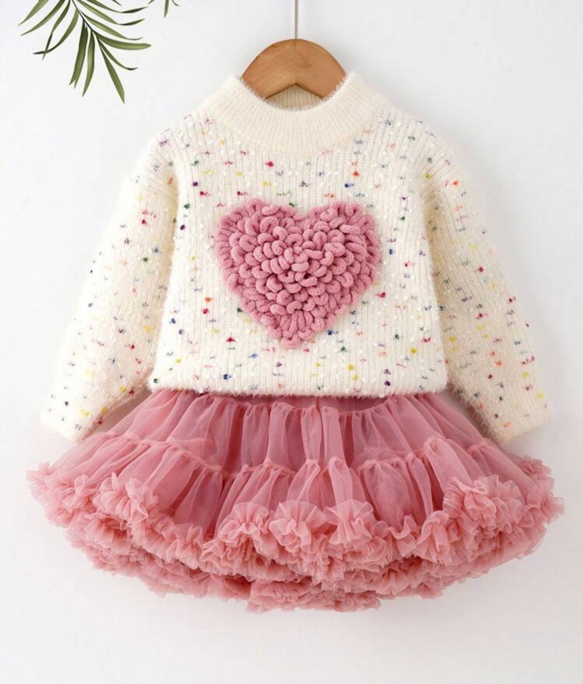 Crew Neck Long Sleeve Sweater And Mesh Skirt Set Winter