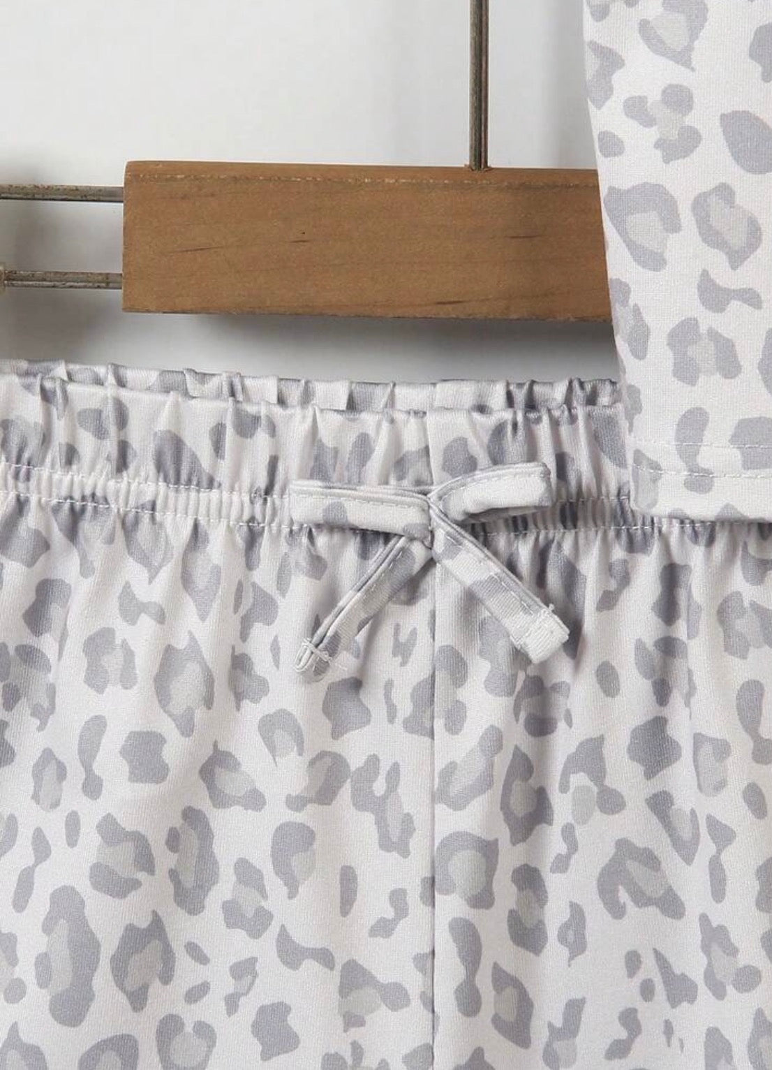 Light Gray Leopard Print Camisole Drawstring Waist Top And Casual Sports Shorts