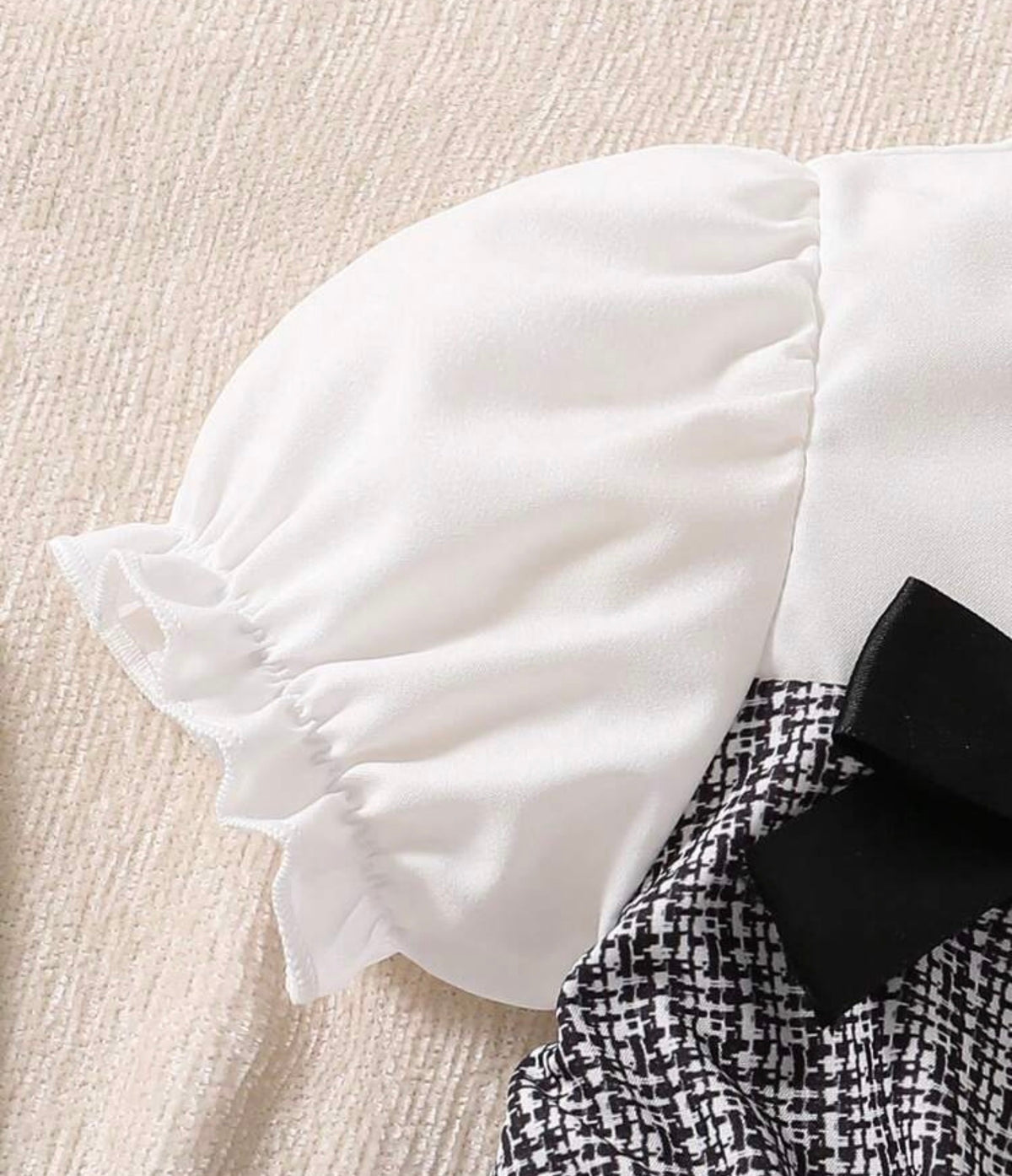 Black & White Plaid Main Color, Black Bow