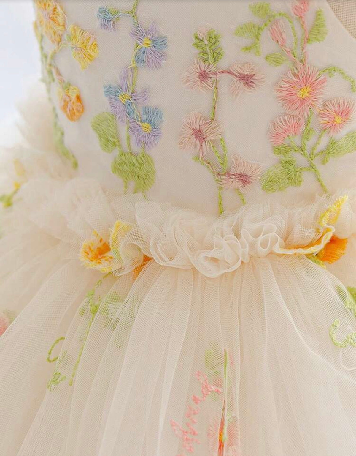 3D Floral Embroidered Princes dress Spaghetti Strap