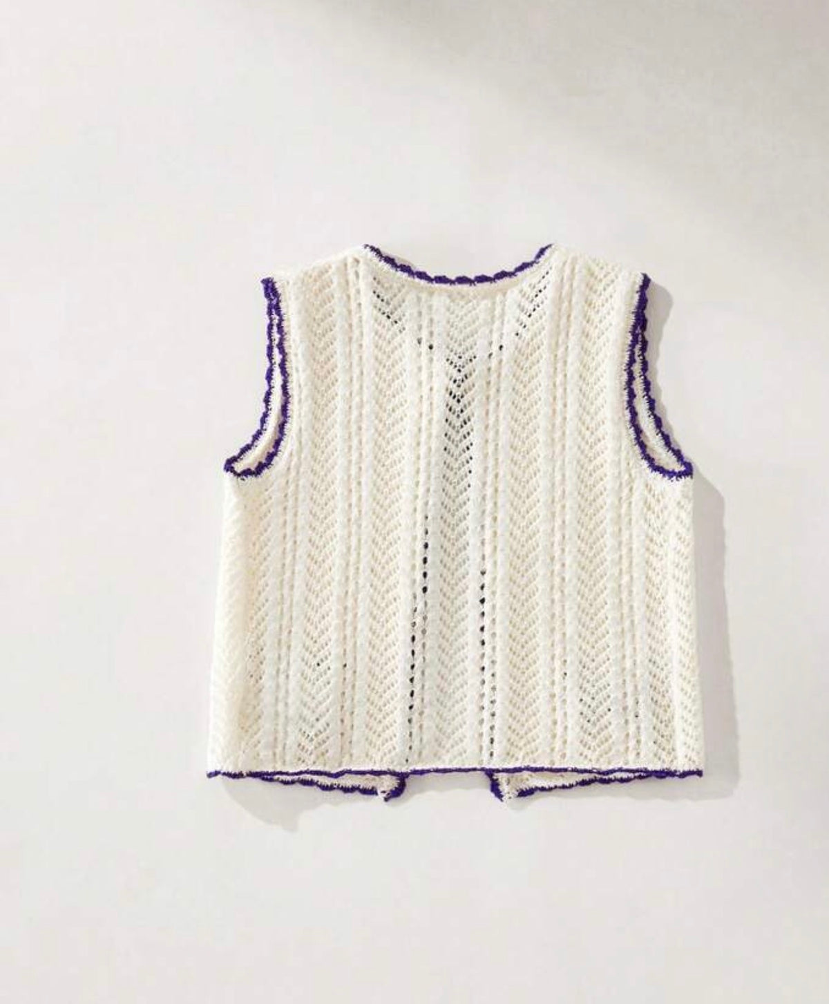 1pc Loose Fit Purple Trim Apricot Knit Vest ,Autumn