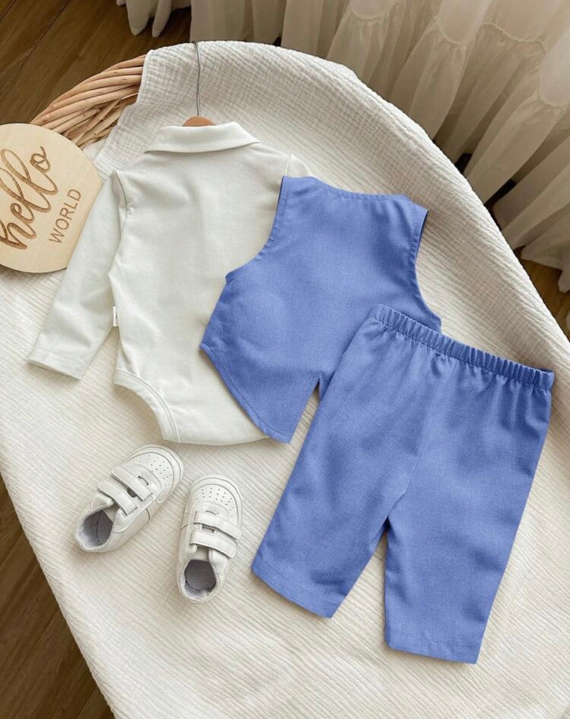 3pcs Vest Jacket, Pants And Bow Tie Romper