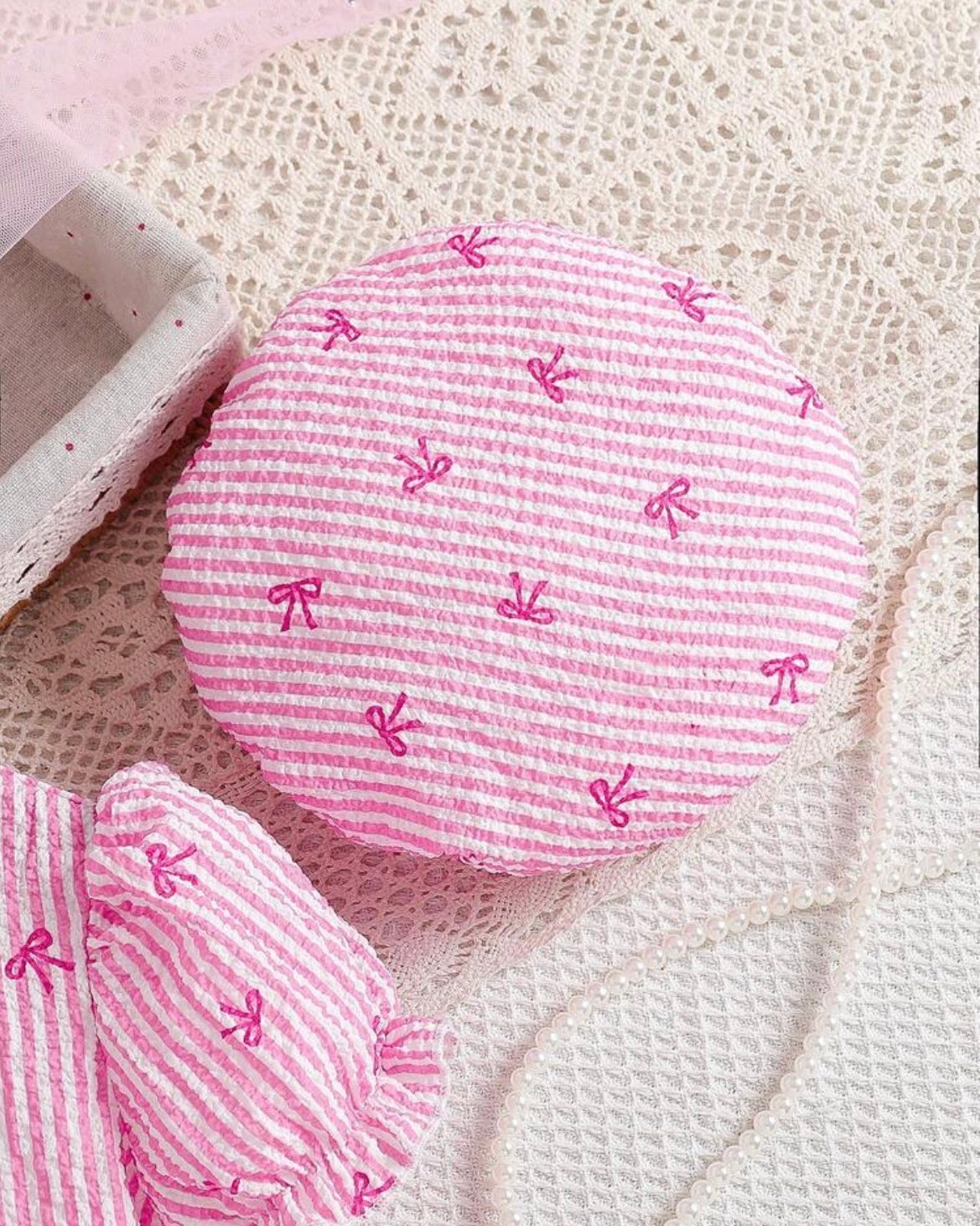Pink And white Striped bow print