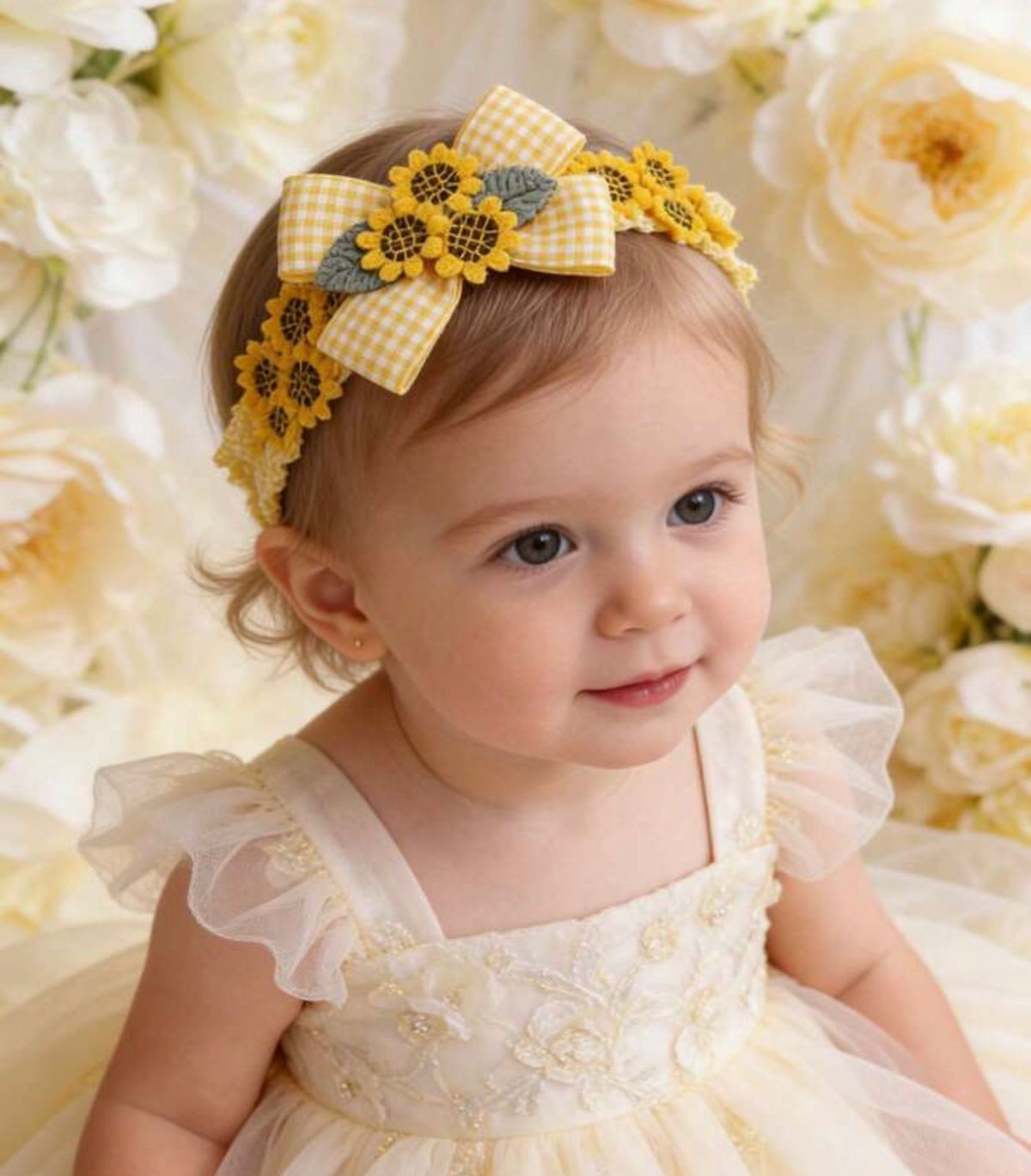 1pc Cute Sunflower Embroidered Bow Headband