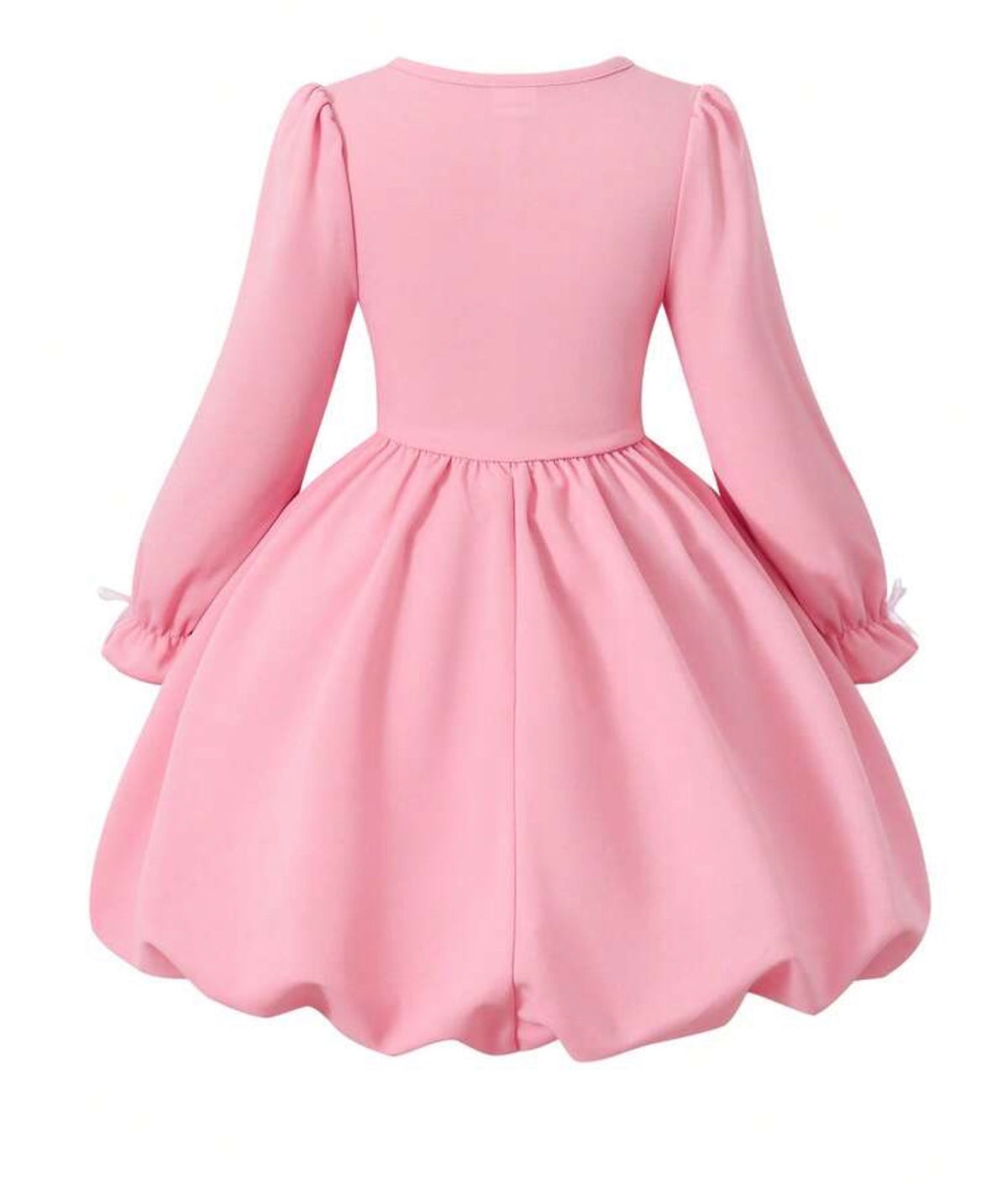 Square Neck Puff Long Sleeve Dress With Cinched Waist, Pleated Design Dress