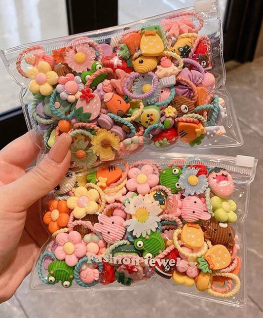 50pcs Random Cartoon Cute Scrunchies, Hair Ties