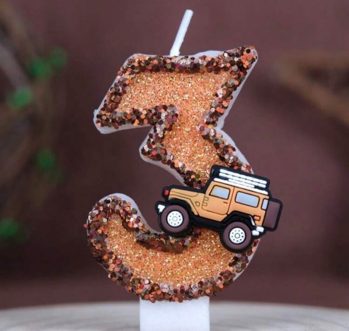 1pc Handmade Outlined Orange Off-Road Vehicle Shaped Glitter Number Candle 0-9