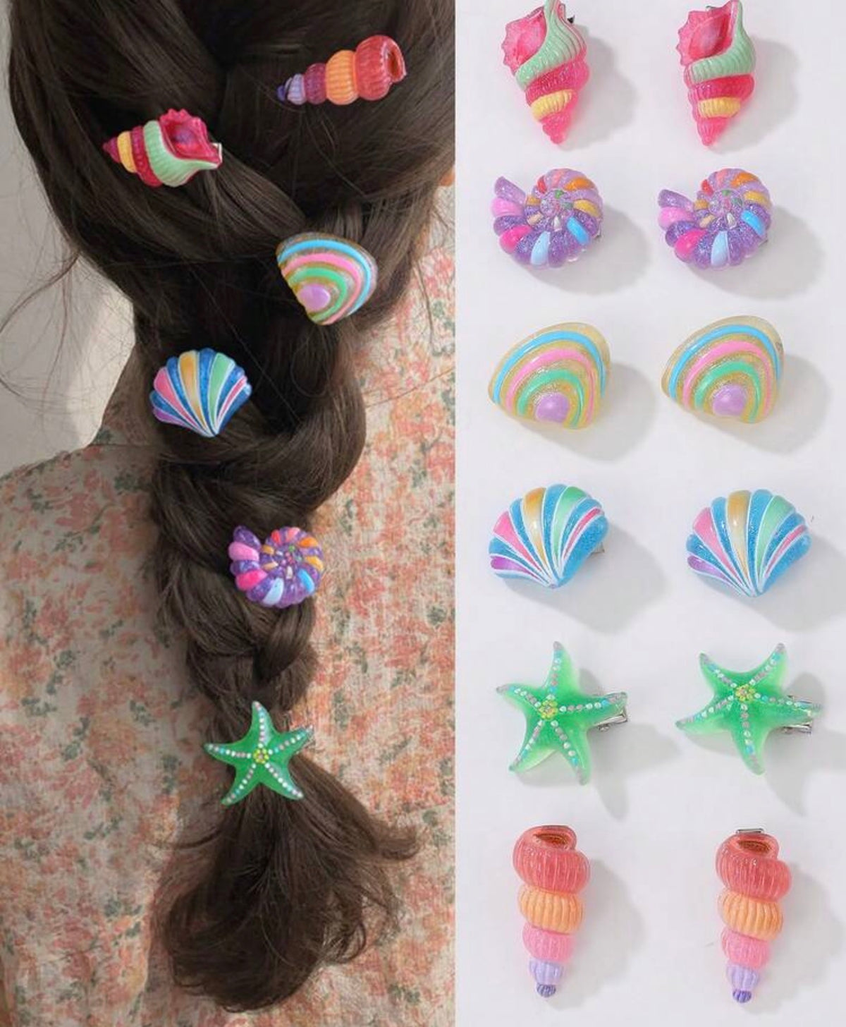 12pcs/Set Girls Shell Starfish Hair Clips