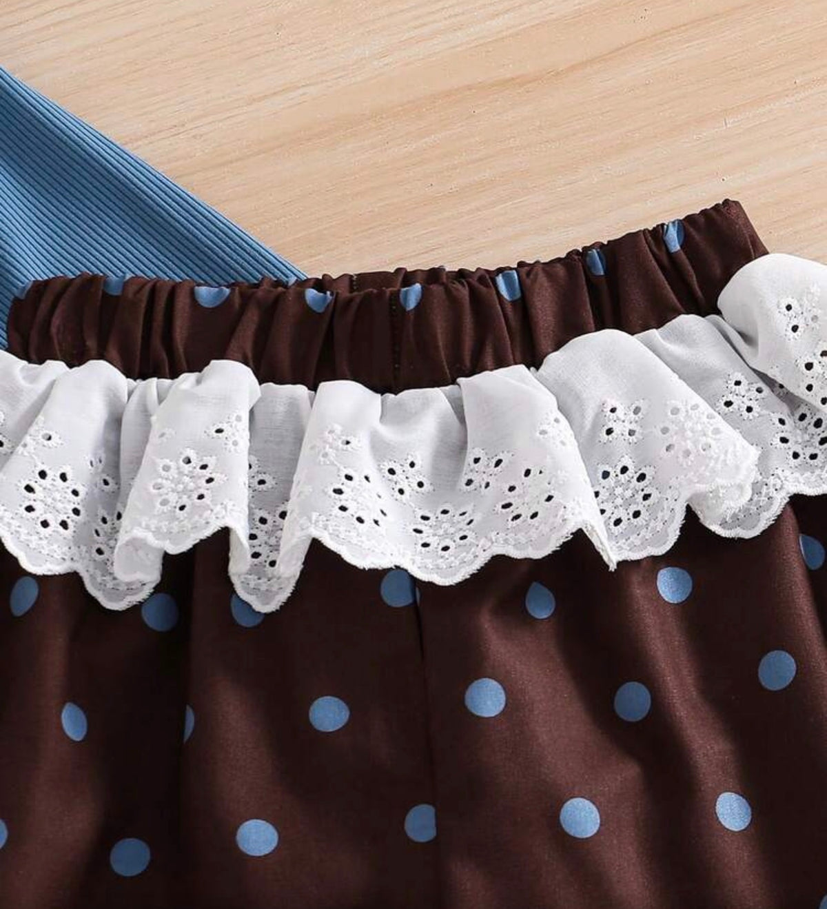 Ruched Waist Long Sleeve Top With Polka Dot Wide Leg Pants,