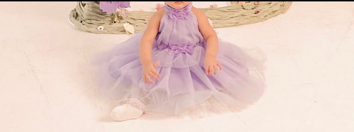 3D Floral Sleeveless Tulle Light Purple Elegant Princess Dress