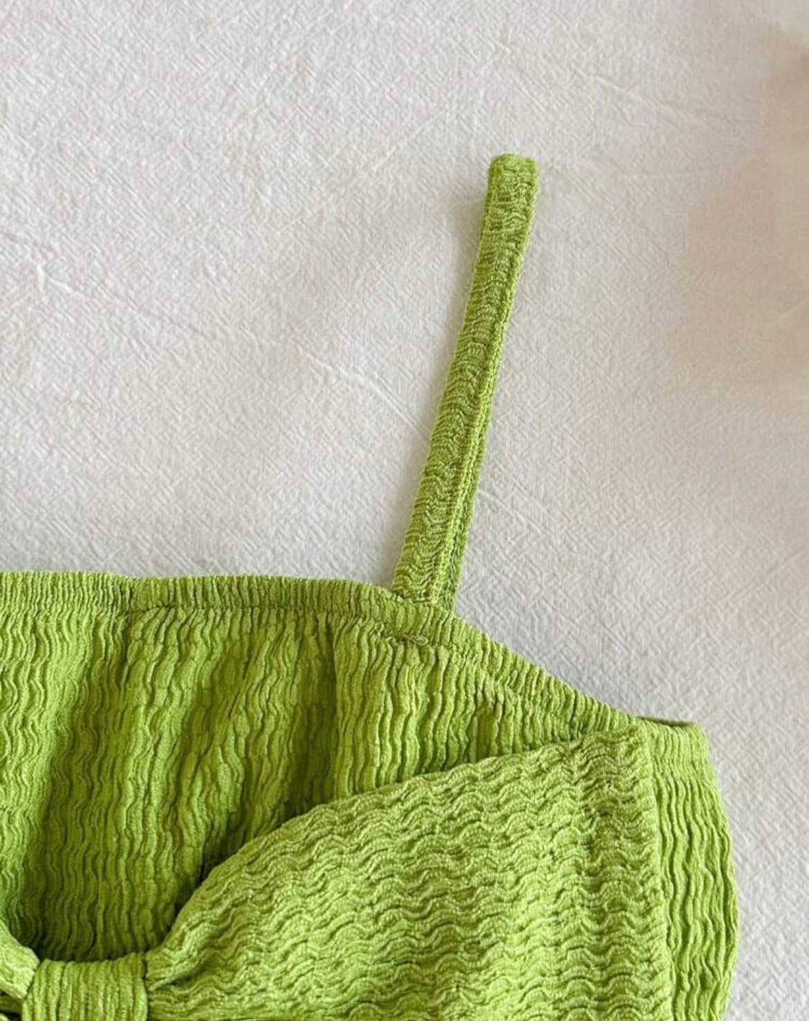 Lime Green Romper,Textured Bow Strap 1-Piece