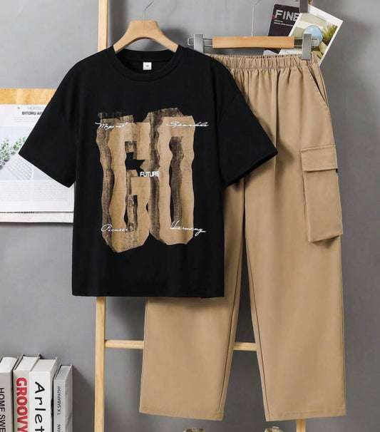 2pcs/Streetwear City Break Loose Fit T-Shirt And Cargo Pants