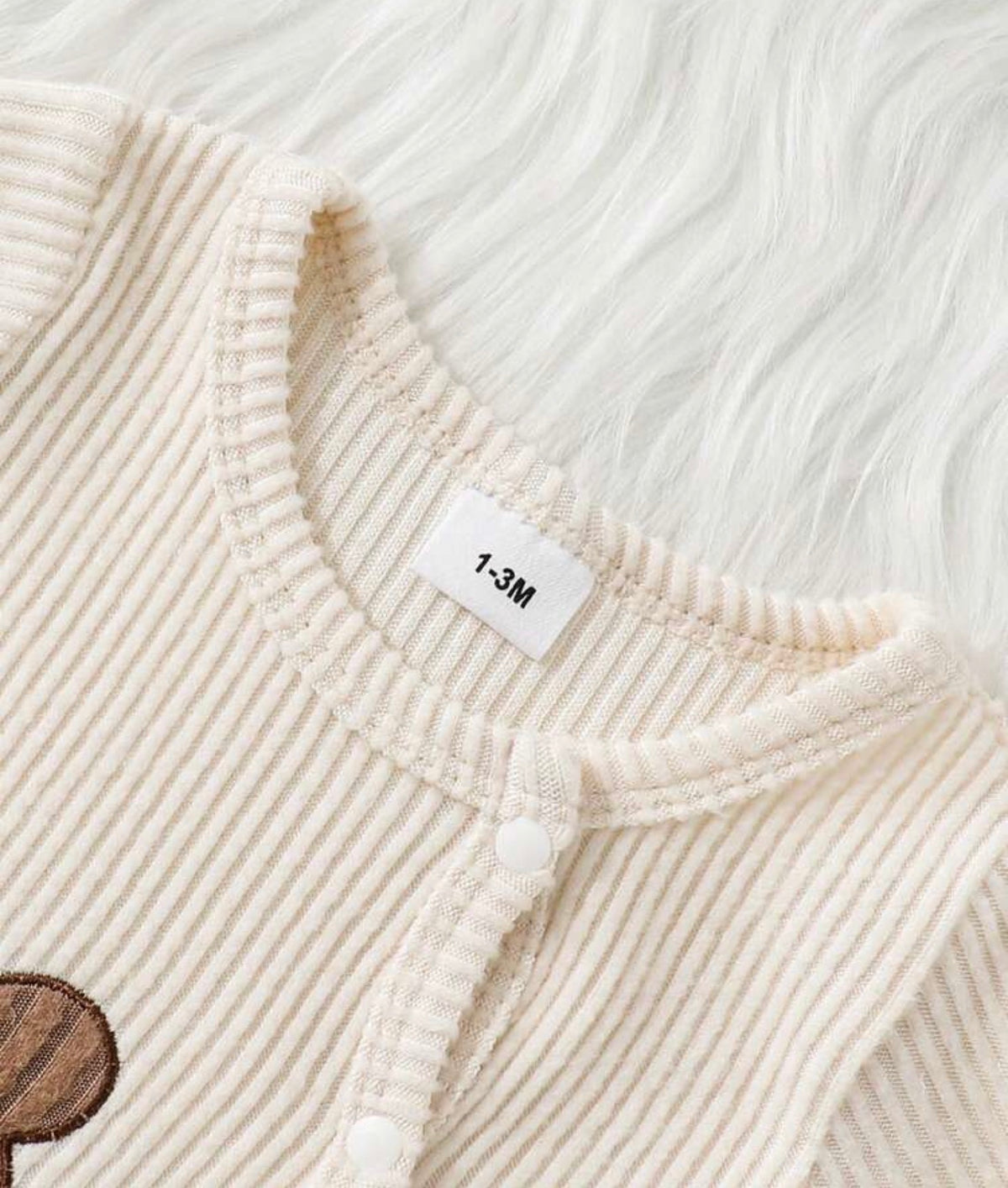 Apricot Bear Applique Embroidered Long Sleeve Romper