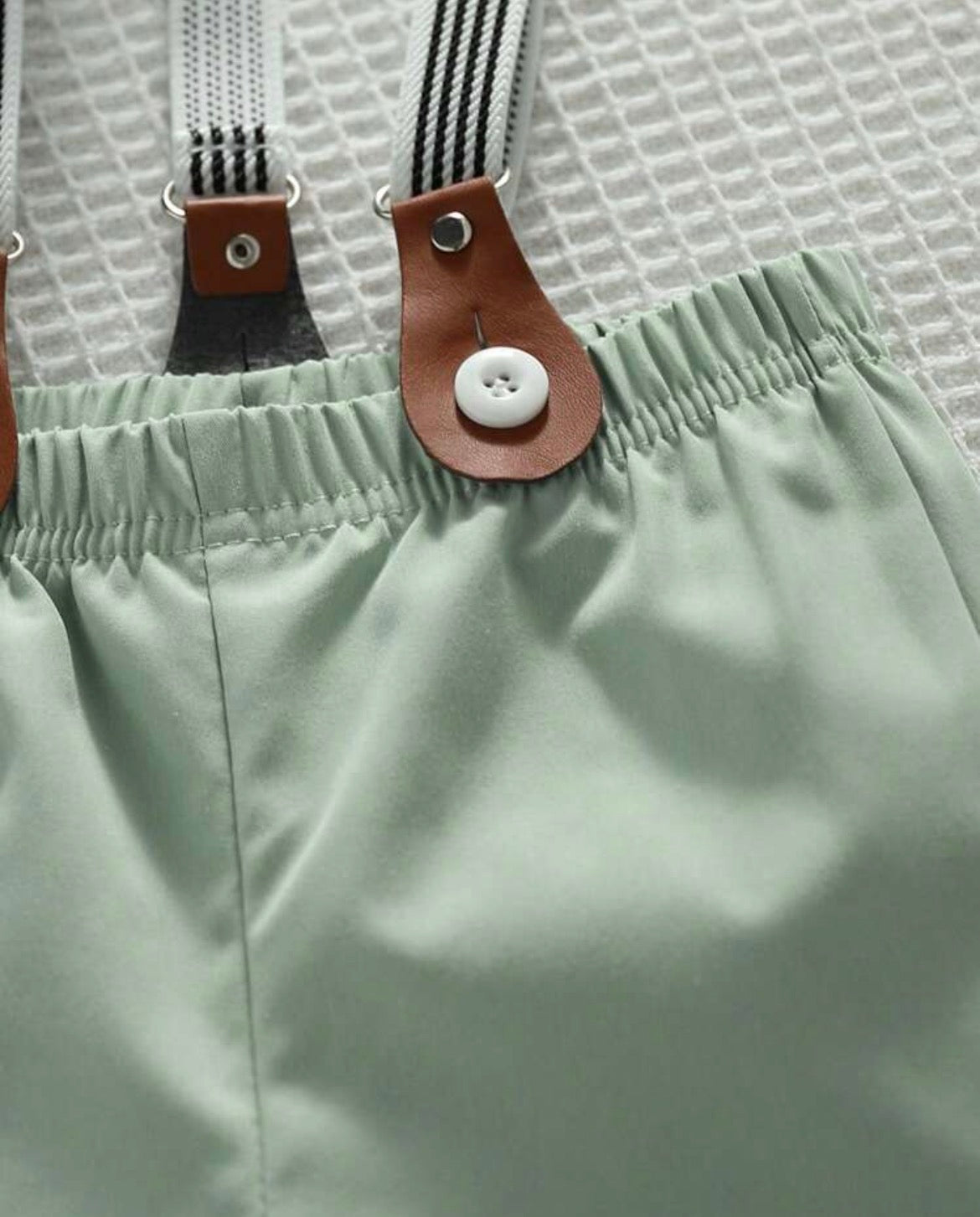 4pcs Sage Green With Short Sleeve Shirt,Shorts,Bow