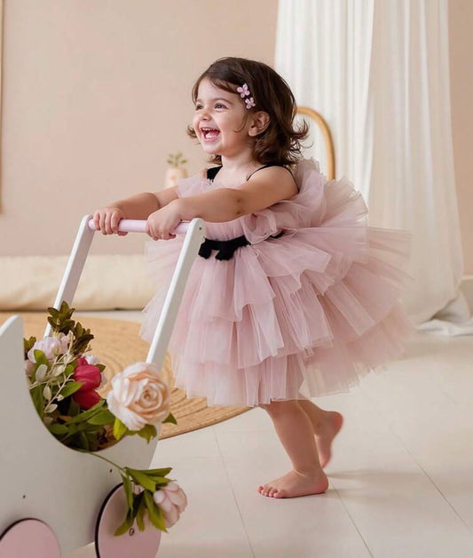 Pink Bow Contrast Color Elegant Party Dress