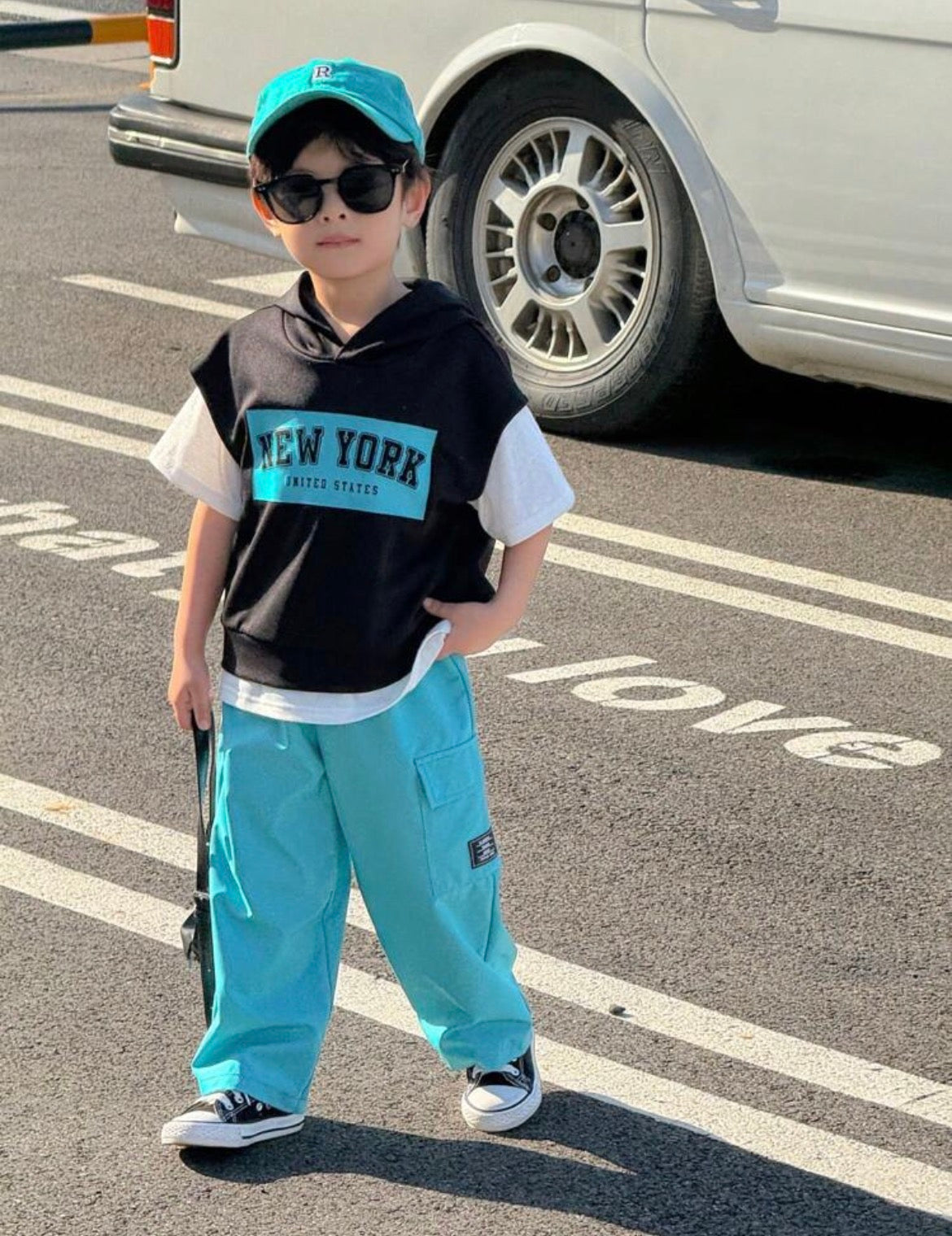 Korean Style Letter Print Raglan Hoodie And Wide Leg Sweatpants Set