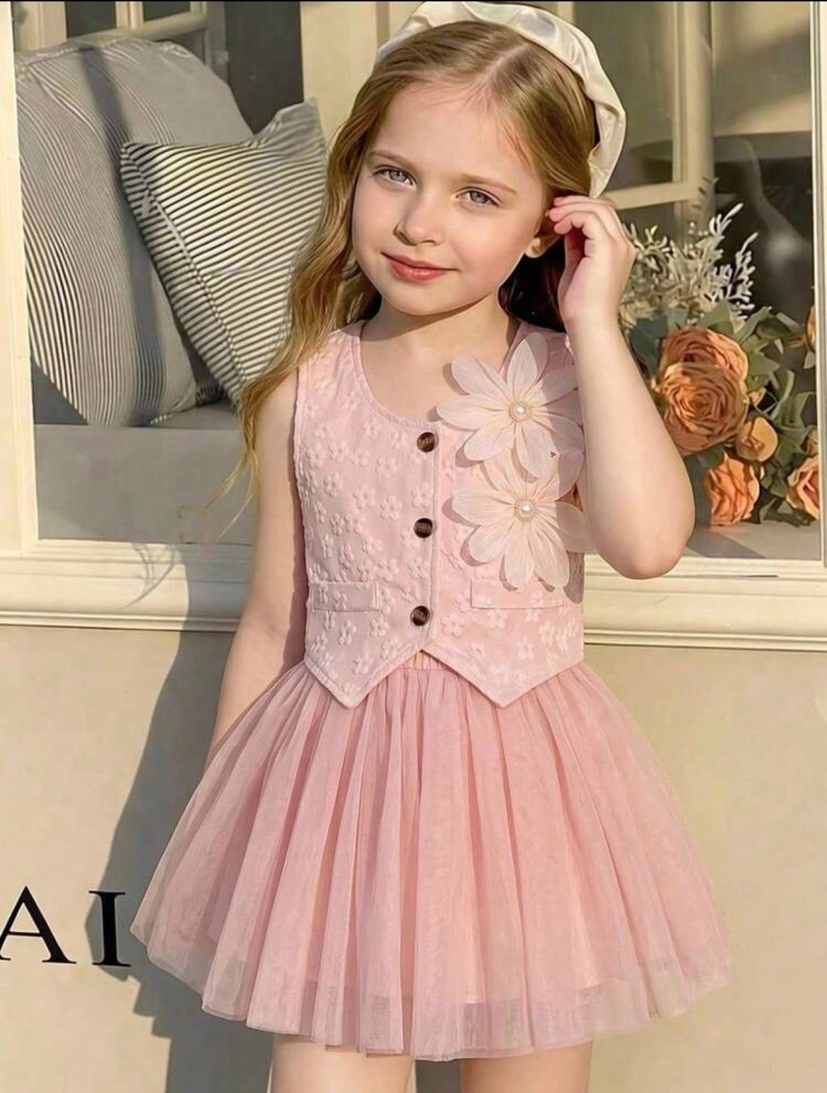 2pcs/Set Floral Cap Sleeve French Blouse Top + Skirt
