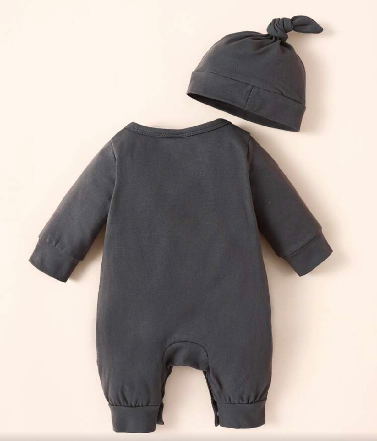 Newborn Baby Boy Letter Graphic Jumpsuit & Hat